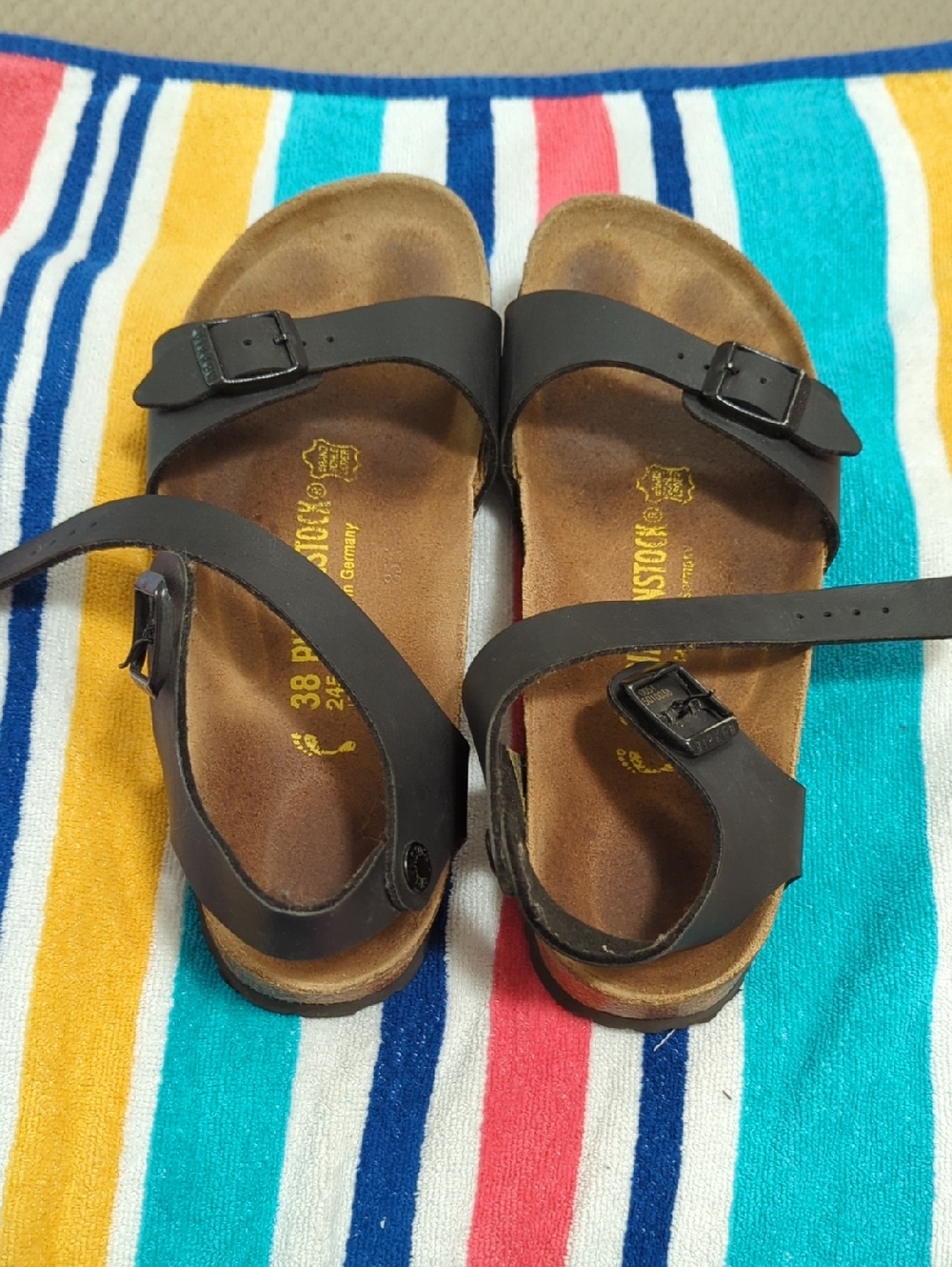 Birkenstock Black Leather Sandles With Heel Strap